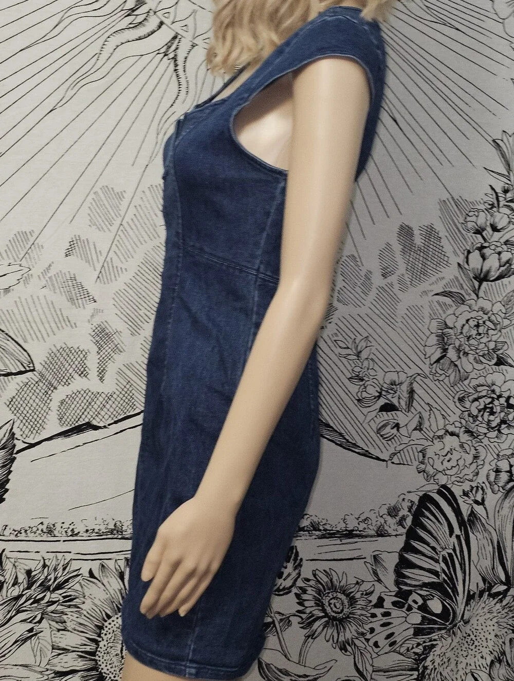 Free People XS Cotton/poly Blend Denim Cap Sleeve Zippered Back Dress